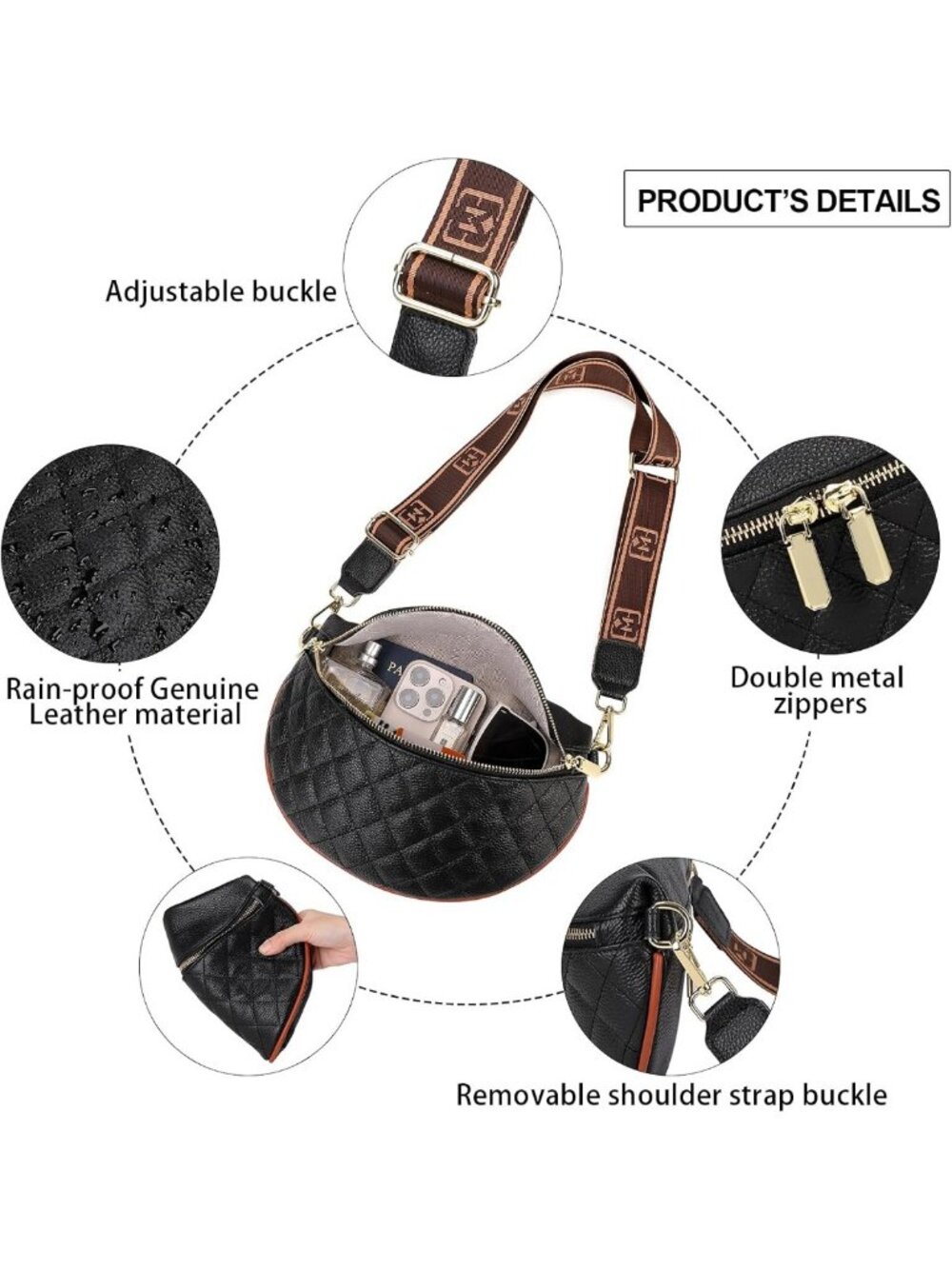 Trendy Small Crossbody Sling Bag for Women - Anti-Theft Leather Fanny Pack for - Picture 7 of 8